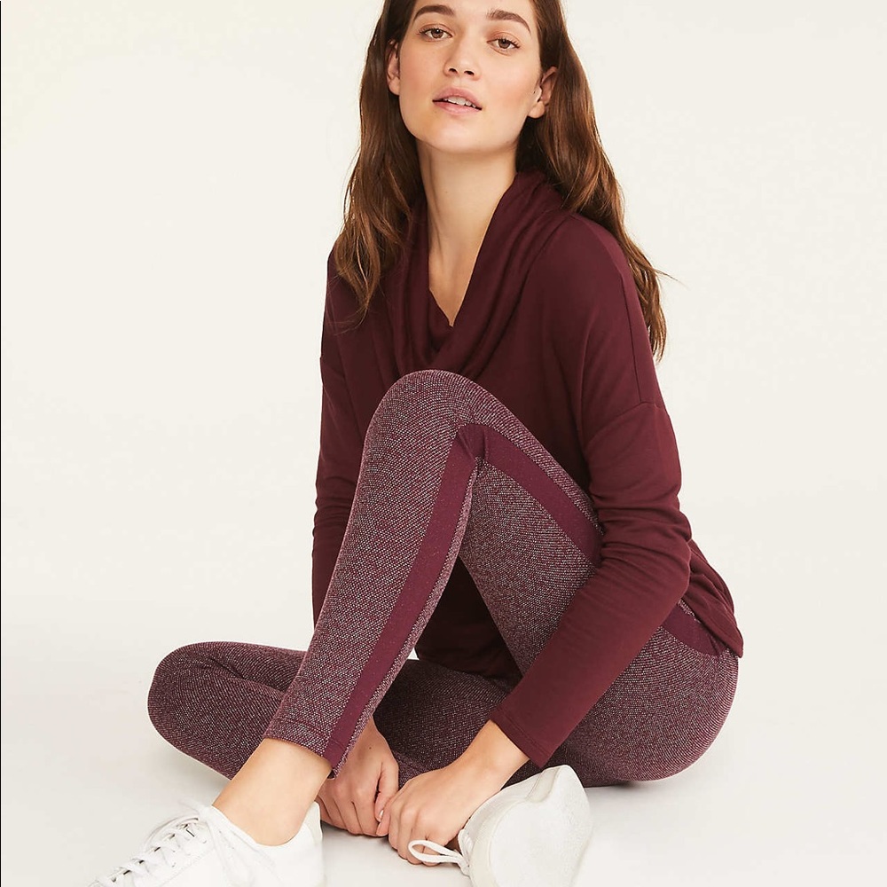 LOU & GREY TEXTURED STRIPE PONTE LEGGINGS BURGUNDY